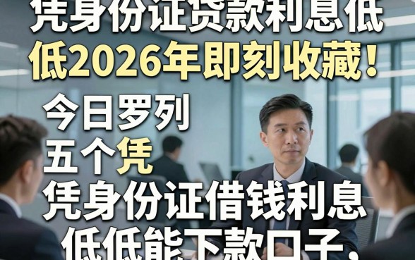 凭身份证贷款利息低低2026年即刻收藏！今日罗列五个凭身份证借钱利息低低能下款口子