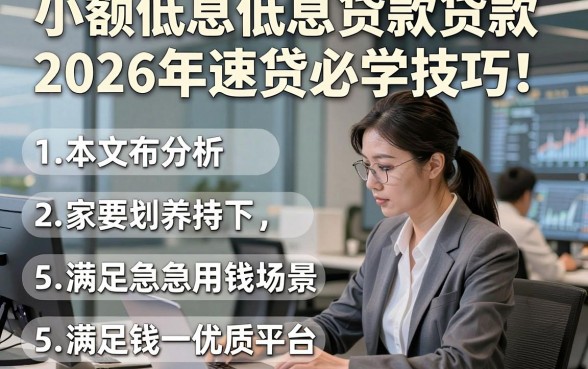 小额低息低息贷款贷款2026年速贷必学技巧！本文分析5家满足急用钱场景的优质平台