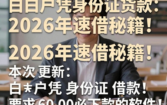 白户凭身份证贷款2026年速借秘籍！本次更新五个白户凭身份证借款6000必下款的软件
