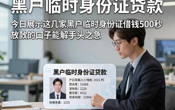 黑户临时身份证贷款，今日展示这几家黑户临时身份证借钱500秒放款的口子能解手头之急
