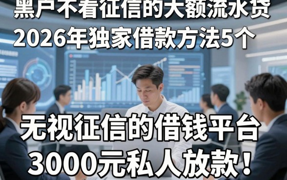 黑户不看征信的大额流水贷，2026年独家借款方法5个无视征信的借钱平台3000元私人放款