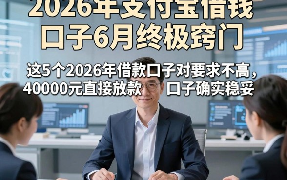 2026年支付宝借钱口子6月终极窍门，这5个2026年借款口子对要求不高40000元直接放款口子确实稳妥