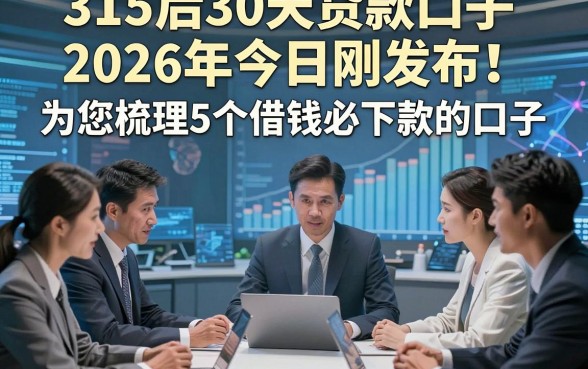 315后30天贷款口子2026年今日刚发布！为您梳理5个借钱必下款的口子