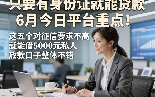 只要有身份证就能贷款6月今日平台重点！这五个对征信要求不高就能借5000元私人放款口子整体不错