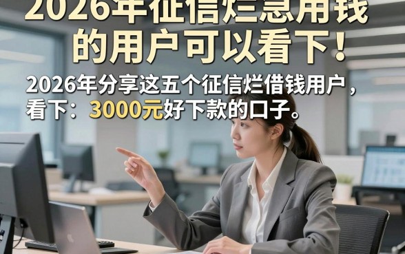 2026年征信烂急用钱的用户可以看下！2026年分享这五个征信烂借钱用户看下3000元好下款的口子