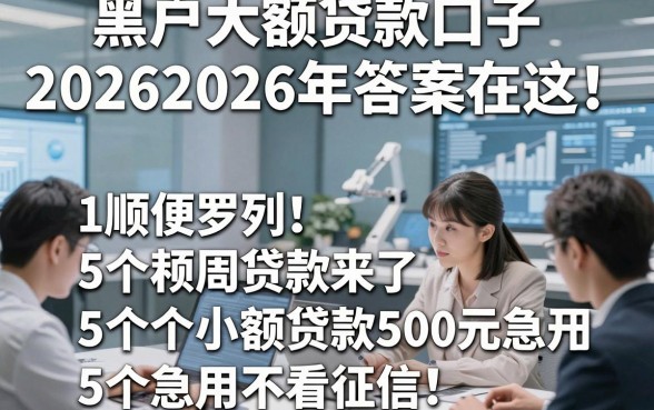 黑户大额贷款口子20262026年答案在这！顺便罗列5个小额贷款500元急用不看征信